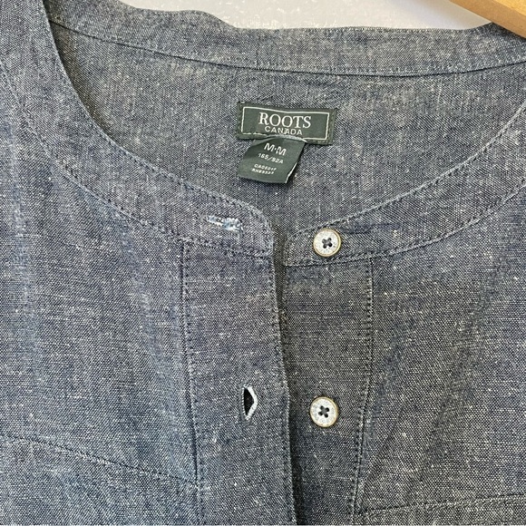 ROOTS chambray cotton/linen Button Up tunic dress - Picture 2 of 11